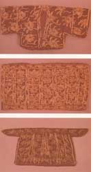法门寺出土的降红罗蹙金绣献佛衣物模型之上衣、袈裟、案裙