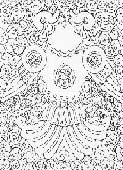 卷草地对狮双头膺织金锦线描图