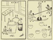 《天工开物》中升炼水银、研朱图